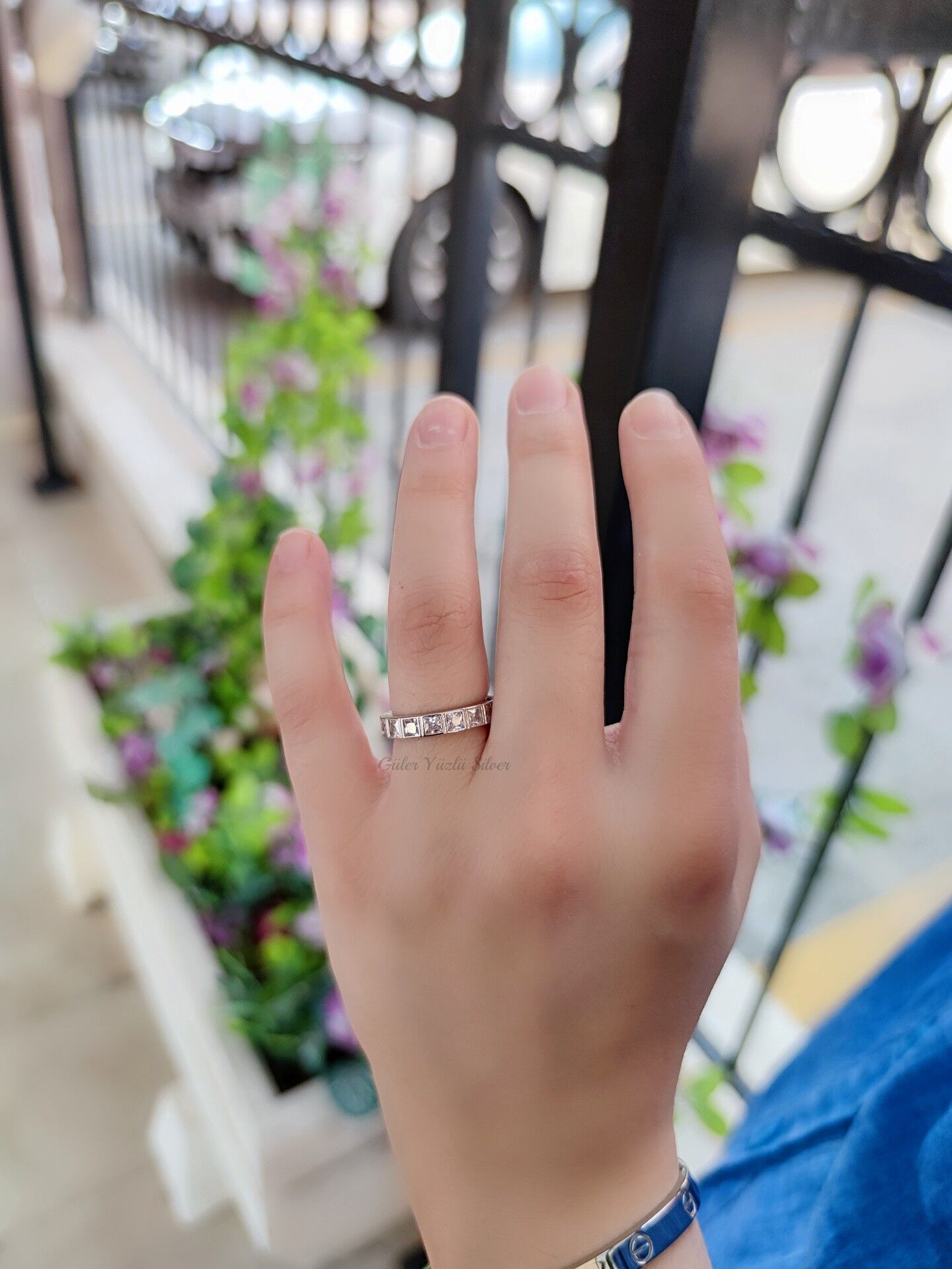 KARE BAGET TAŞLI TAMTUR GÜMÜŞ YÜZÜK RODYUM BEYAZ - 12