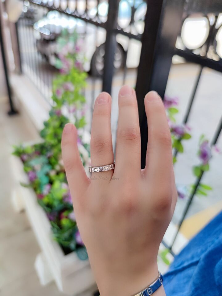 KARE BAGET TAŞLI TAMTUR GÜMÜŞ YÜZÜK RODYUM BEYAZ - 12