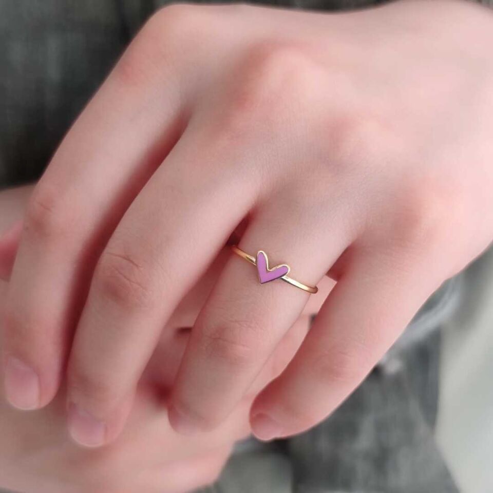 MİNELİ KALP GÜMÜŞ YÜZÜK LİLA - STD