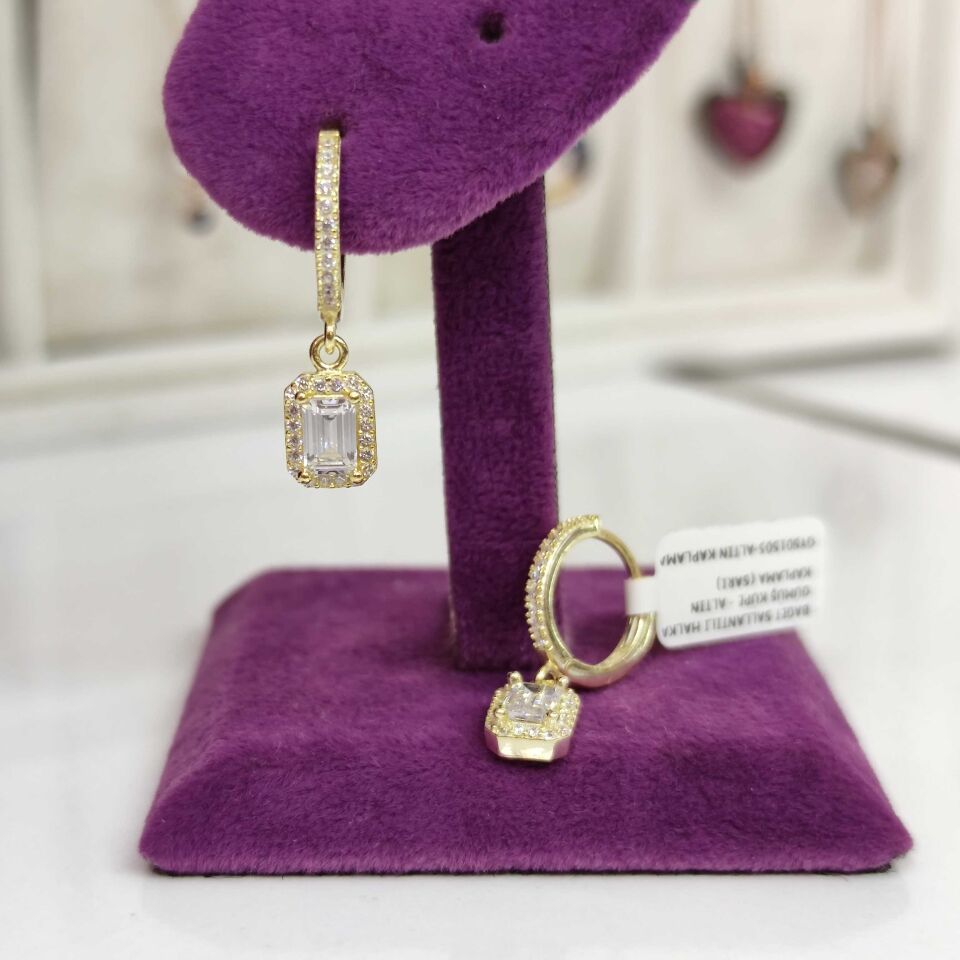 BAGET SALLANTILI HALKA GÜMÜŞ KÜPE ALTIN SARI - STD