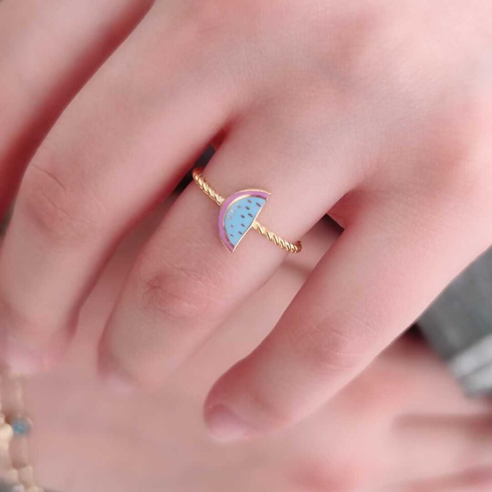 MİNELİ KARPUZ GÜMÜŞ YÜZÜK ALTIN SARI - STD