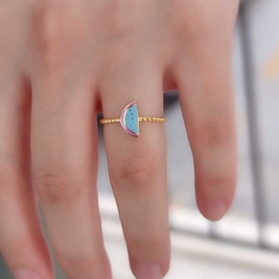 MİNELİ KARPUZ GÜMÜŞ YÜZÜK ALTIN SARI - STD