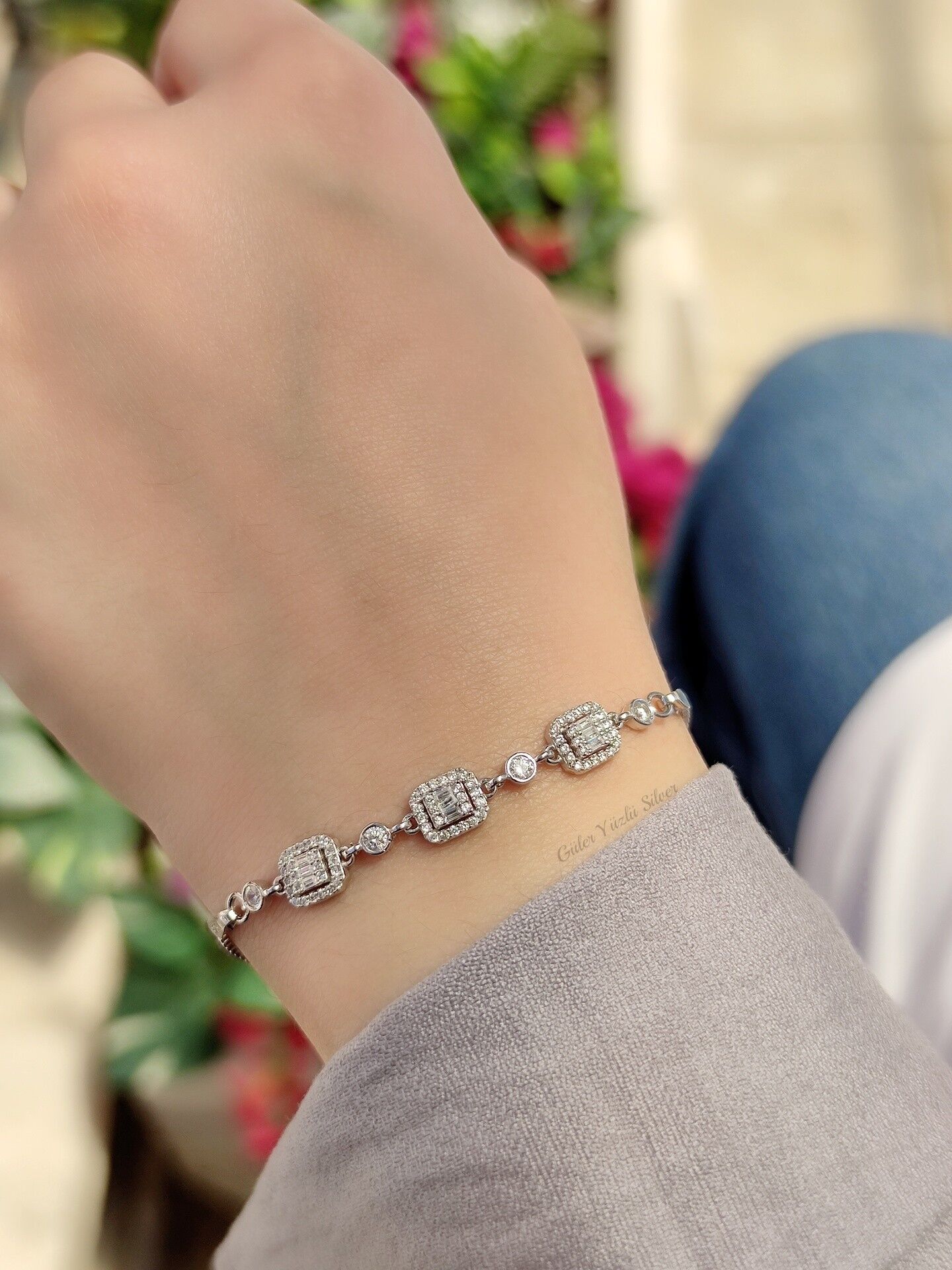 MİNİ PIRLANTA MONTÜR BAGET GÜMÜŞ BİLEKLİK RODYUM BEYAZ - STD