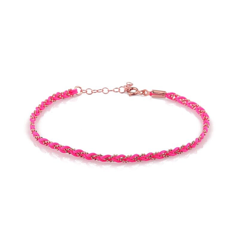 NEON PEMBE İPEK İPLİ GÜMÜŞ HALHAL