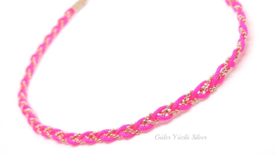 NEON PEMBE İPEK İPLİ GÜMÜŞ HALHAL