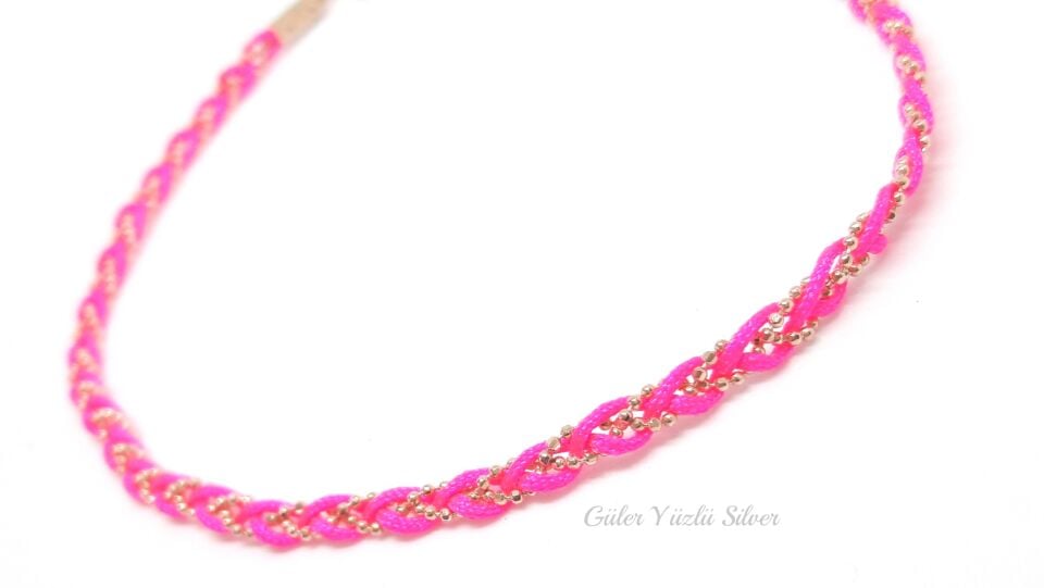 NEON PEMBE İPEK İPLİ GÜMÜŞ HALHAL