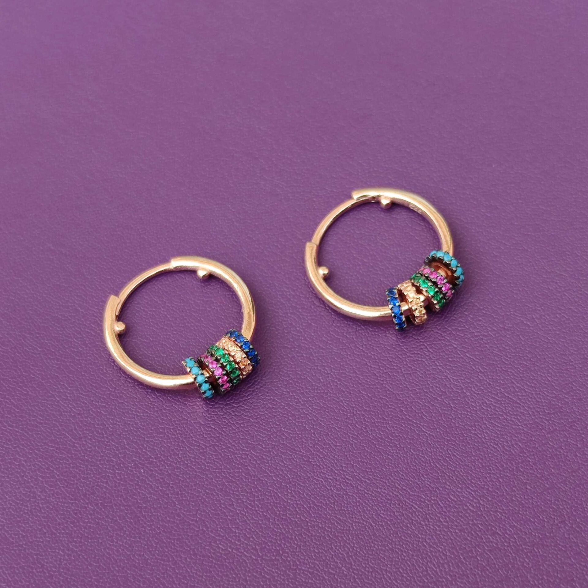 15 MM RENKLİ HALKALI HALKA GÜMÜŞ KÜPE ROSE BAKIR - STD