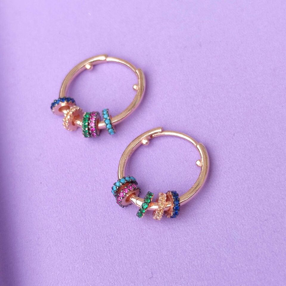 15 MM RENKLİ HALKALI HALKA GÜMÜŞ KÜPE ROSE BAKIR - STD