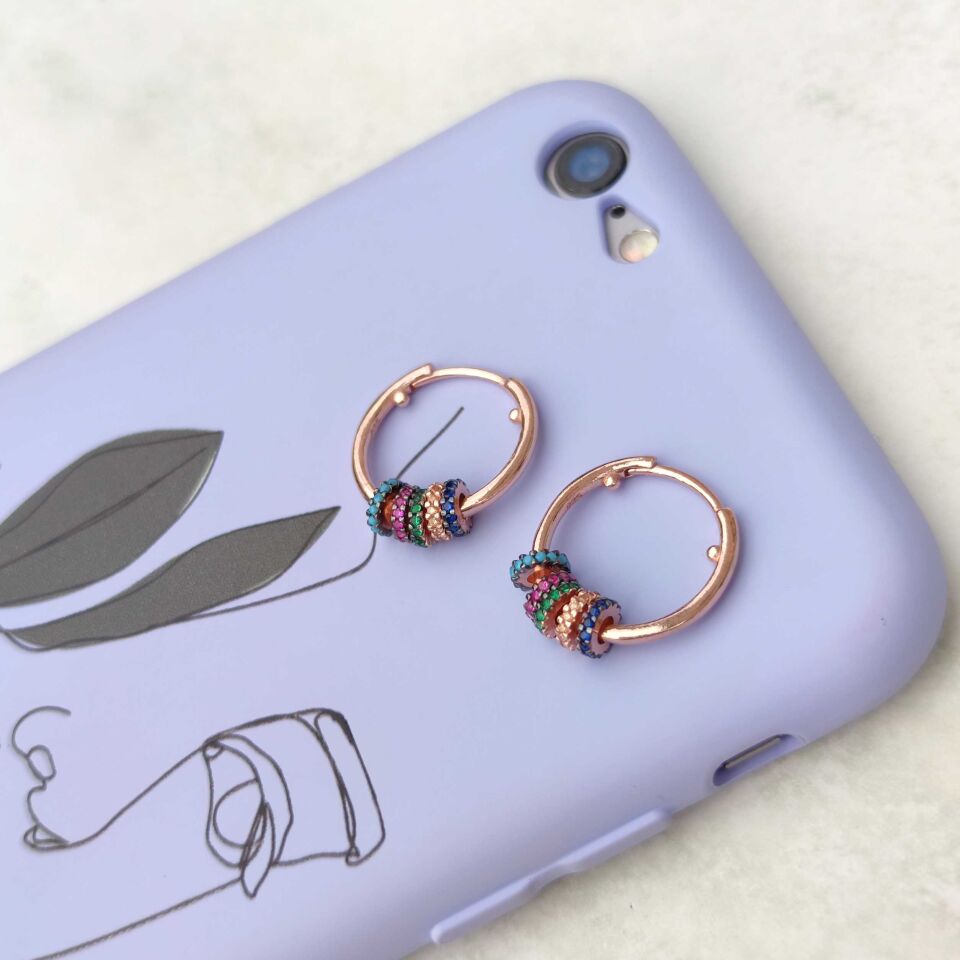 15 MM RENKLİ HALKALI HALKA GÜMÜŞ KÜPE ROSE BAKIR - STD