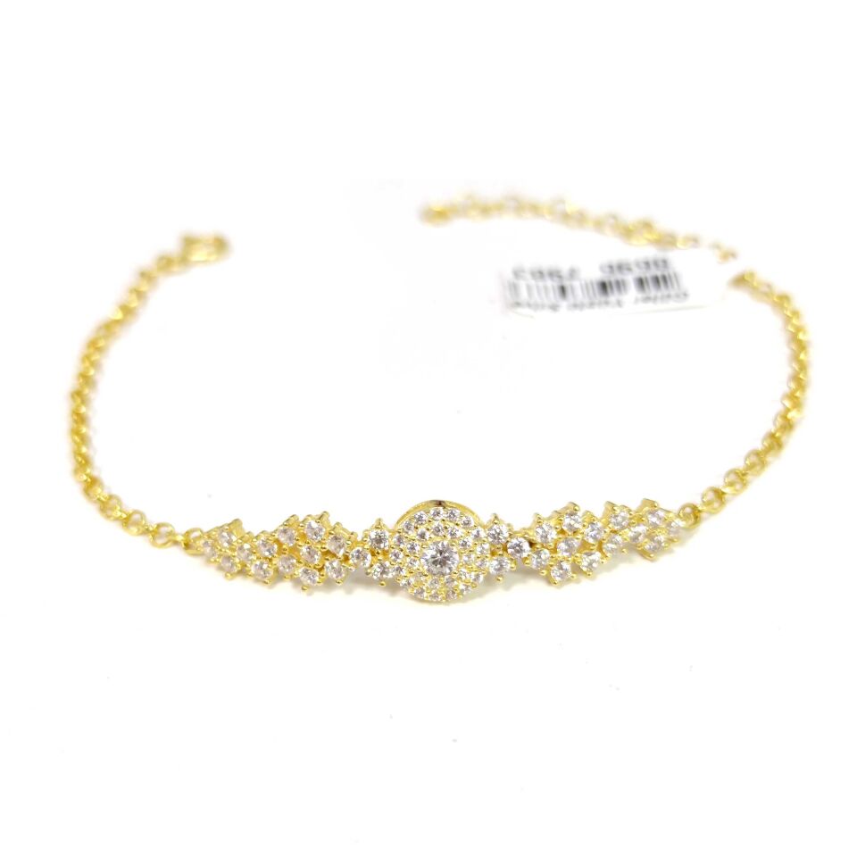 ZİRKON TAŞLI ZARİF GÜMÜŞ BİLEKLİK ALTIN SARI - STD