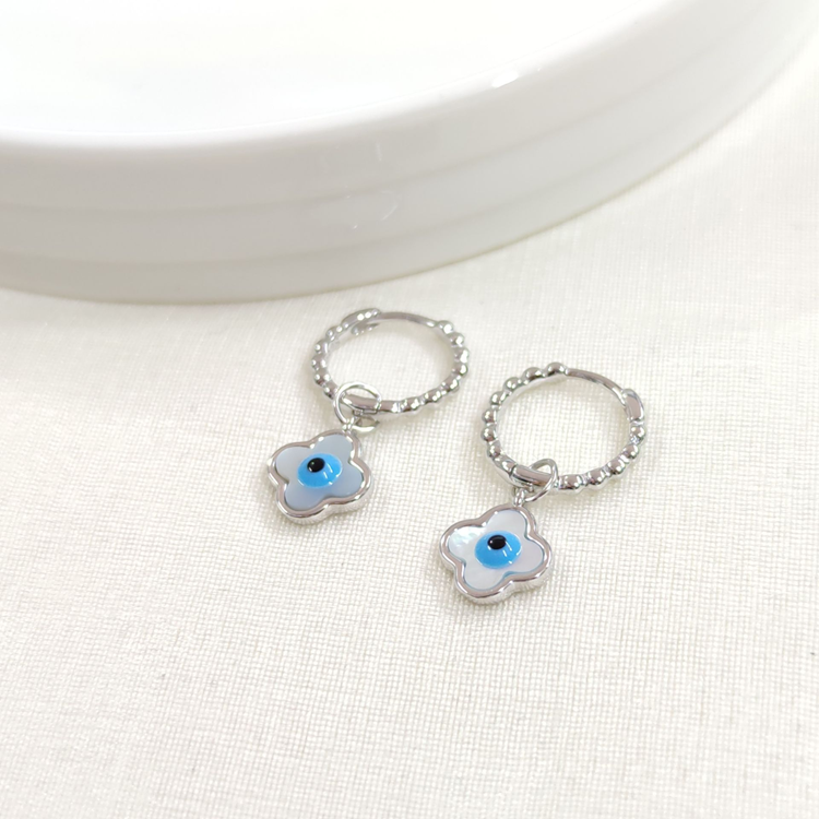 İTHAL SEDEF NAZAR BONCUKLU 12 MM GÜMÜŞ HALKA KÜPE