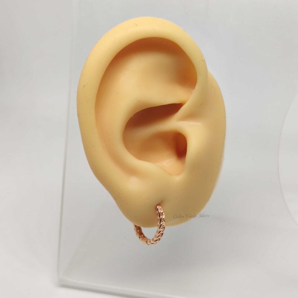 12 MM ZİNCİR DESEN HALKA GÜMÜŞ KÜPE ROSE BAKIR - STD