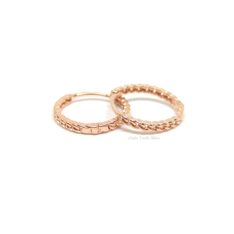 12 MM ZİNCİR DESEN HALKA GÜMÜŞ KÜPE ROSE BAKIR - STD