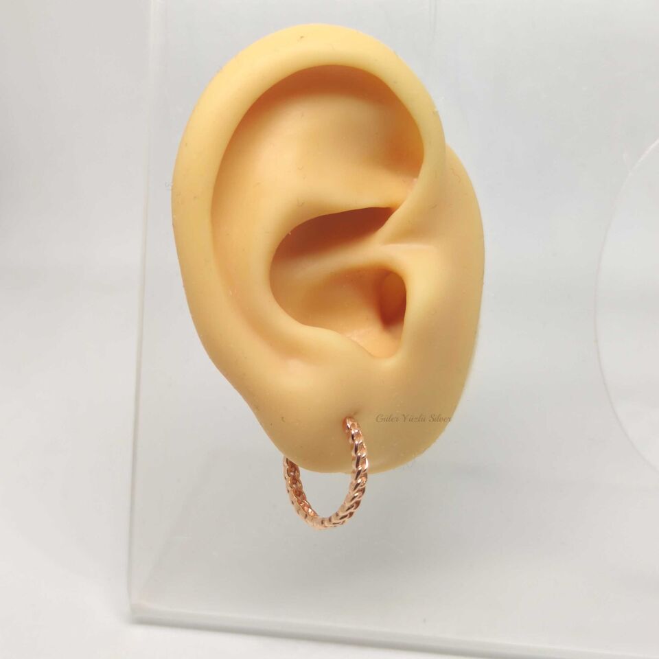 15 MM ZİNCİR DESEN HALKA GÜMÜŞ KÜPE ROSE BAKIR - STD