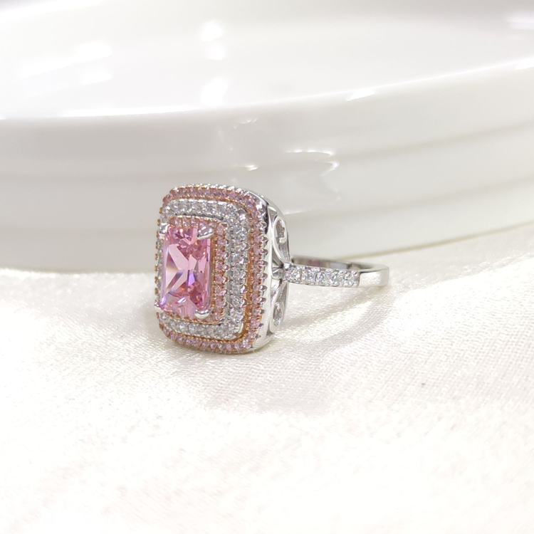 İTHAL PEMBE ZİRKON BAGET GÜMÜŞ YÜZÜK