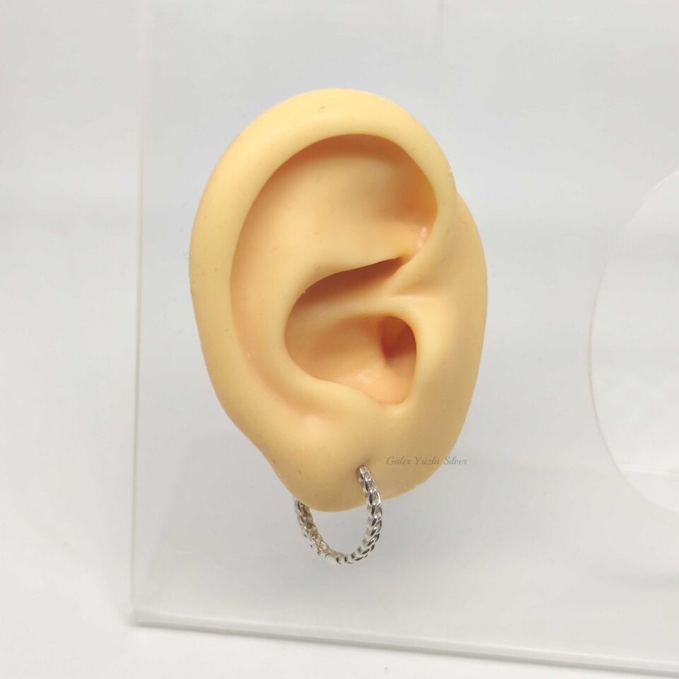 15 MM ZİNCİR DESEN HALKA GÜMÜŞ KÜPE RODYUM BEYAZ - STD