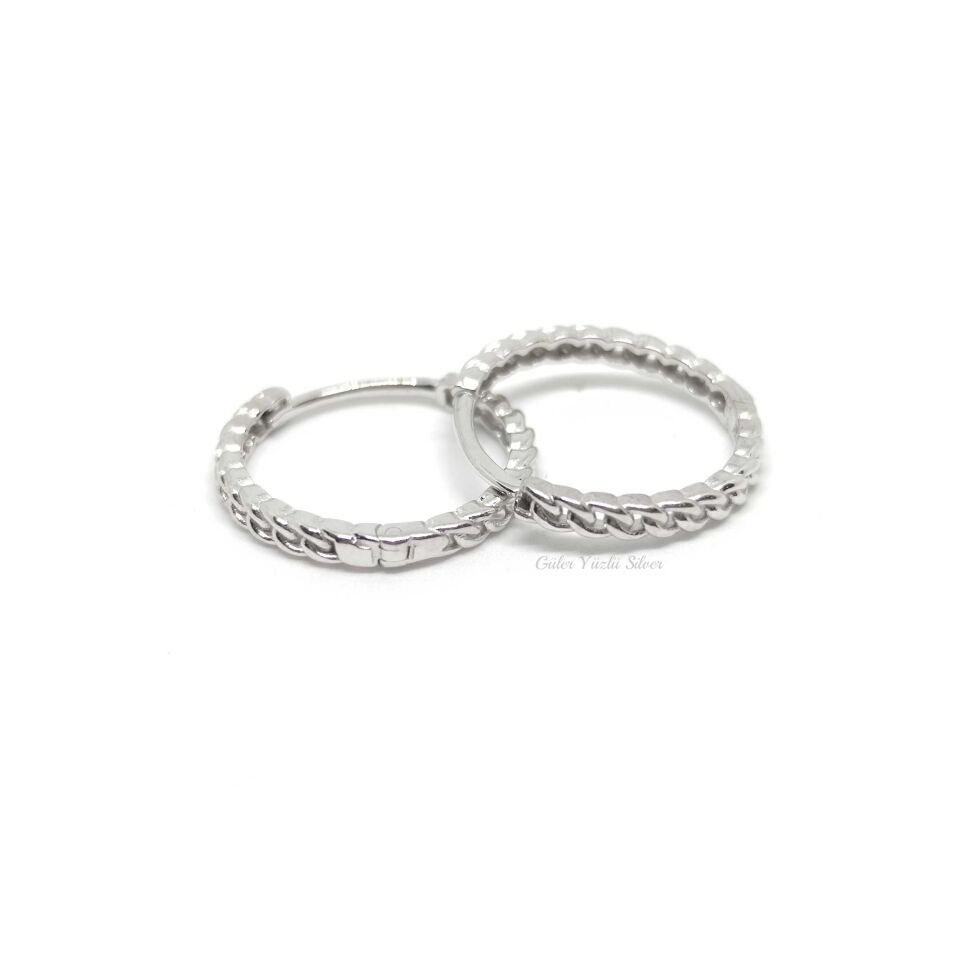 15 MM ZİNCİR DESEN HALKA GÜMÜŞ KÜPE RODYUM BEYAZ - STD