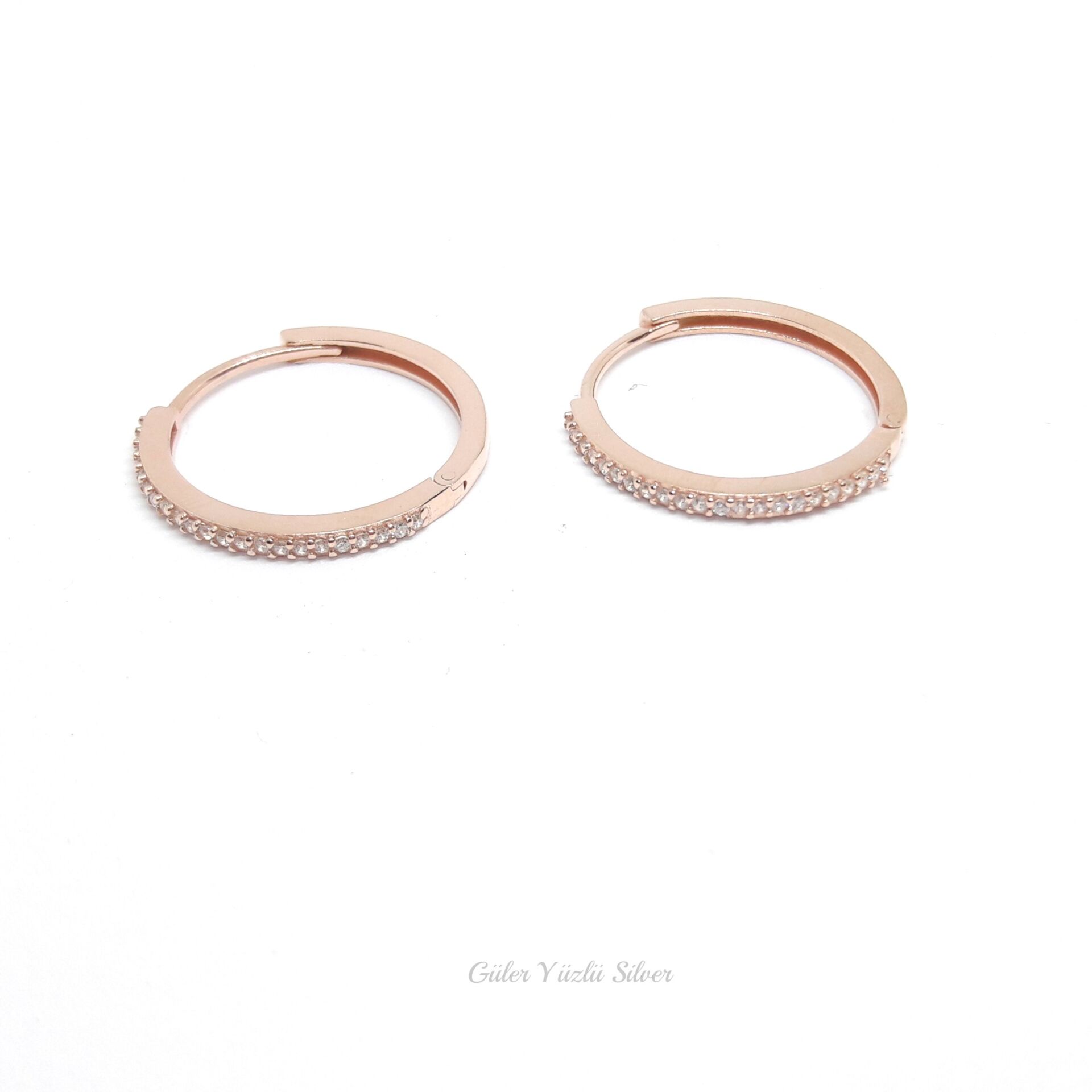 20 MM TAŞLI TEK SIRA HALKA GÜMÜŞ KÜPE ROSE BAKIR - STD