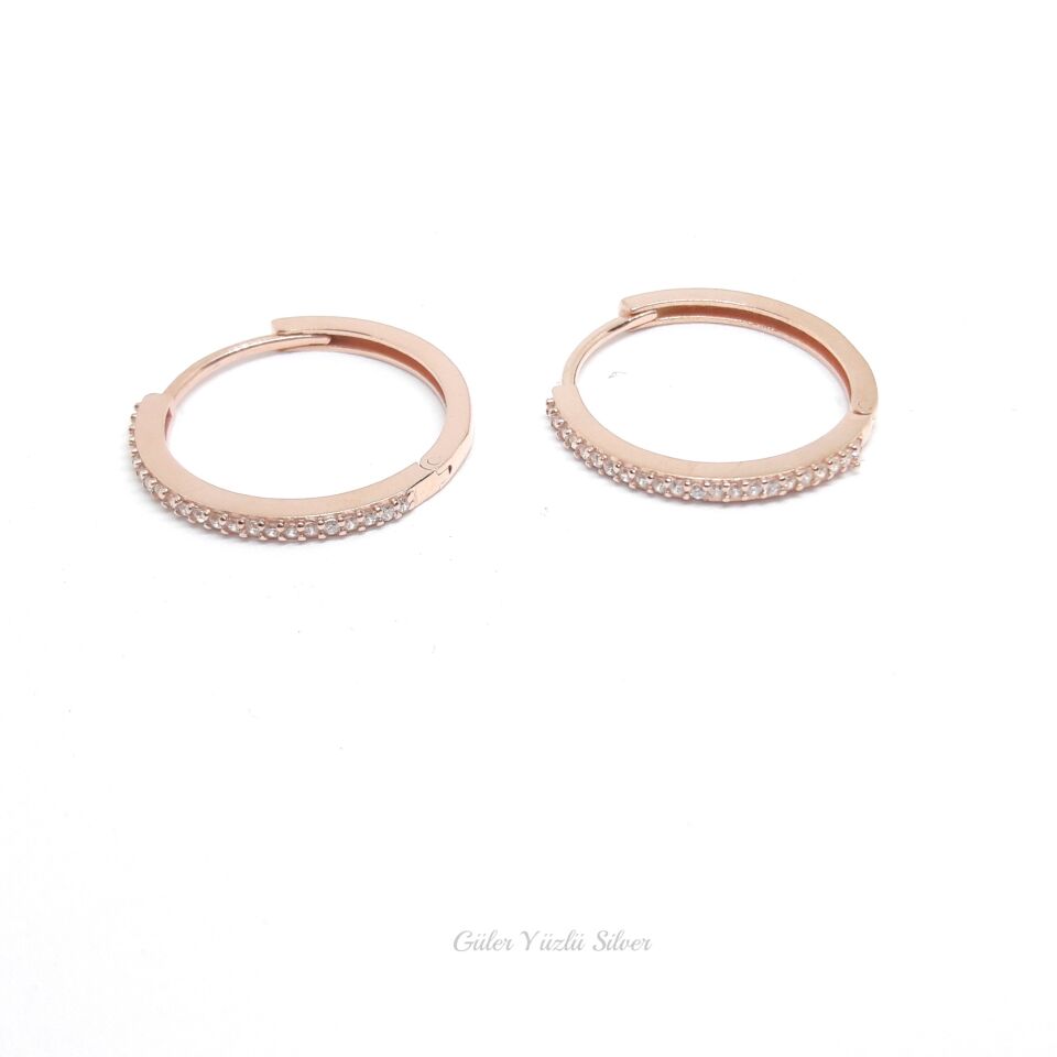 20 MM TAŞLI TEK SIRA HALKA GÜMÜŞ KÜPE ROSE BAKIR - STD