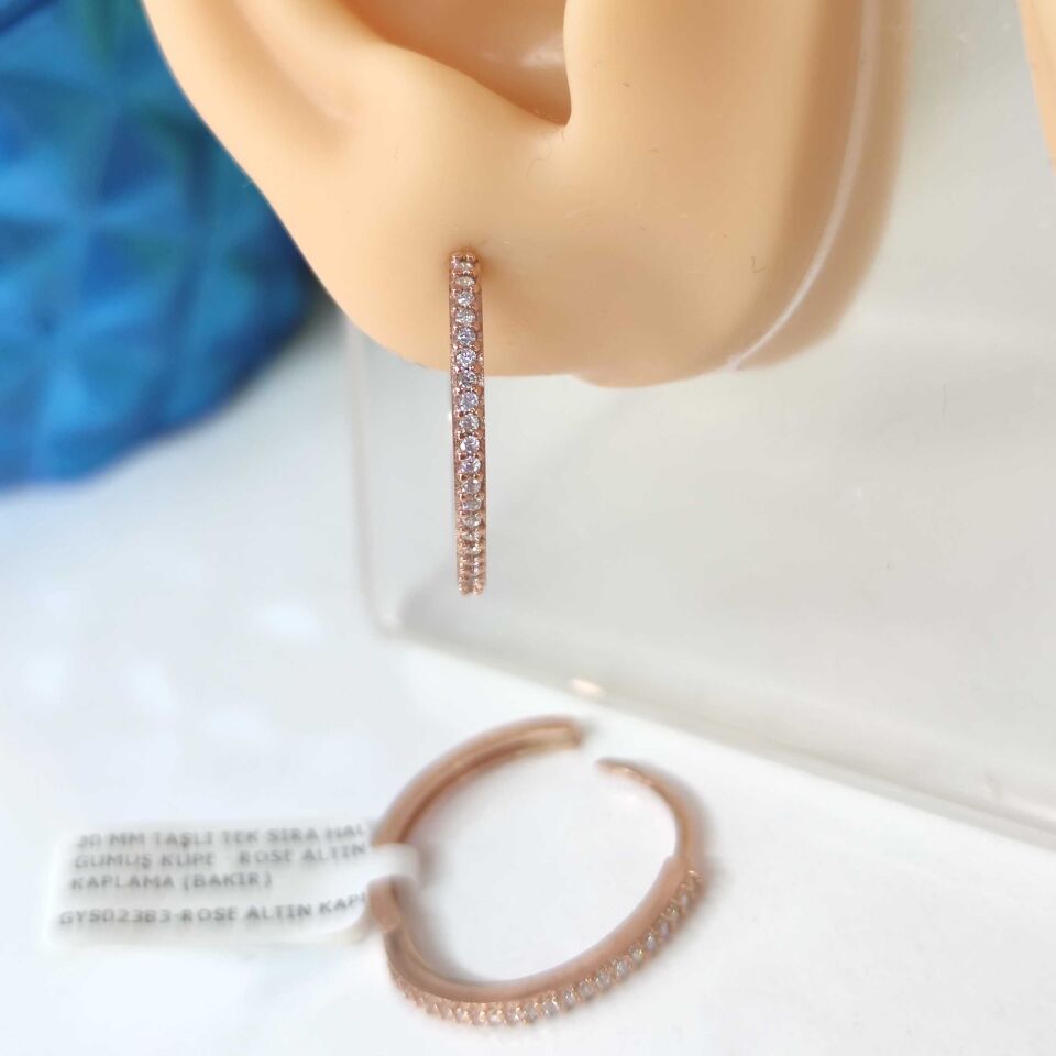 20 MM TAŞLI TEK SIRA HALKA GÜMÜŞ KÜPE ROSE BAKIR - STD