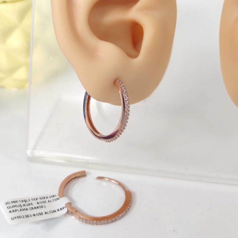 20 MM TAŞLI TEK SIRA HALKA GÜMÜŞ KÜPE ROSE BAKIR - STD