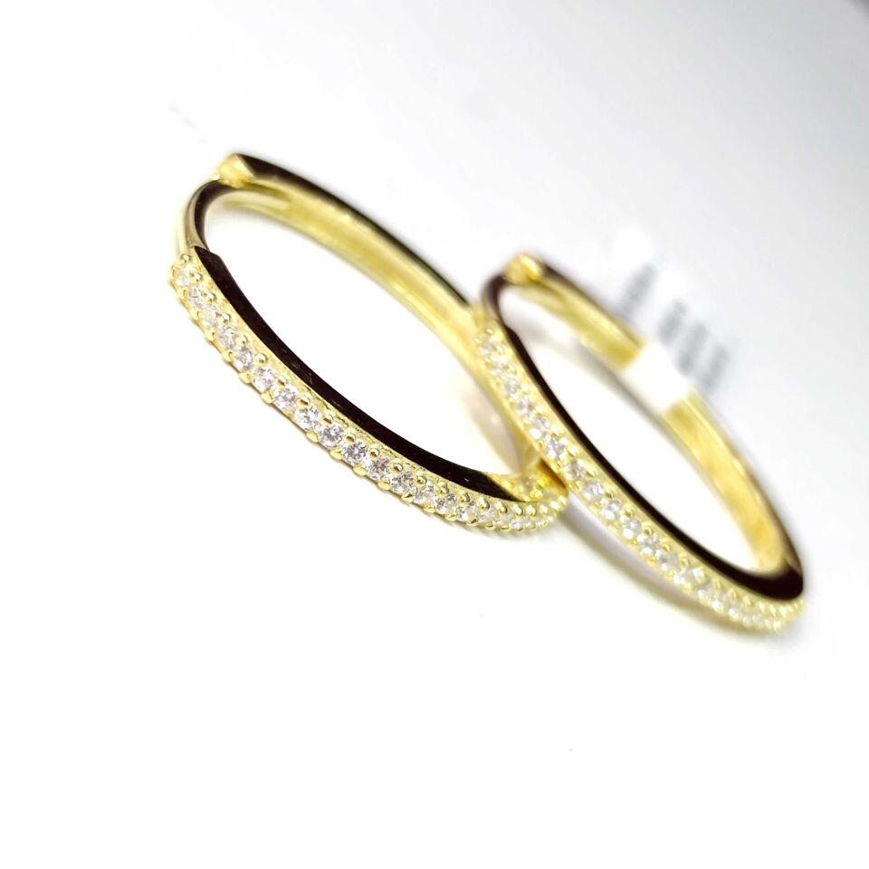 20 MM TAŞLI TEK SIRA HALKA GÜMÜŞ KÜPE ALTIN SARI - STD