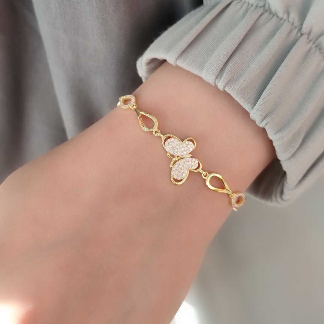 KELEBEK GÜMÜŞ BİLEKLİK ALTIN SARI - STD