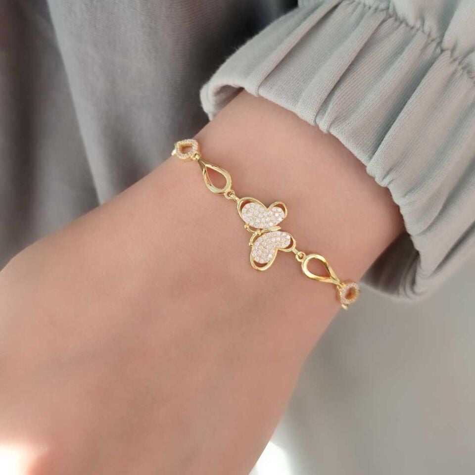 KELEBEK GÜMÜŞ BİLEKLİK ALTIN SARI - STD