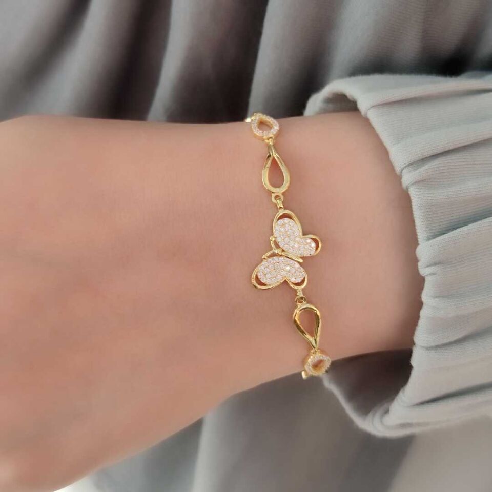 KELEBEK GÜMÜŞ BİLEKLİK ALTIN SARI - STD