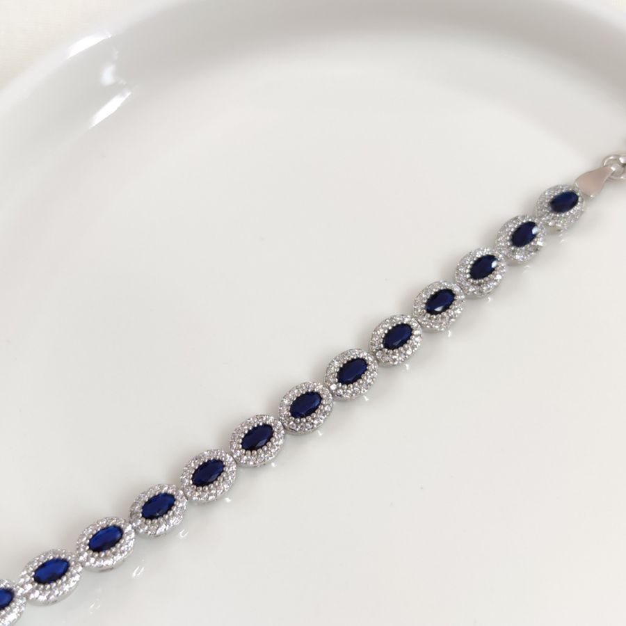 OVAL LACİ TAŞLI  SU YOLU GÜMÜŞ BİLEKLİK 17 + 3 CM