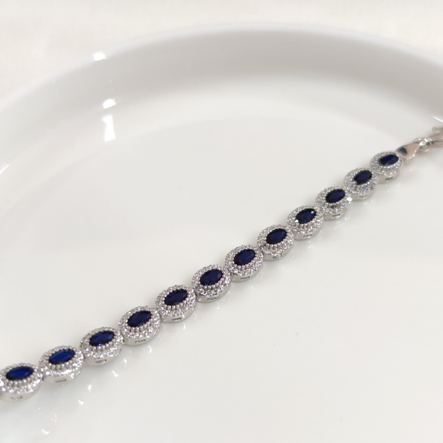 OVAL LACİ TAŞLI  SU YOLU GÜMÜŞ BİLEKLİK 17 + 3 CM