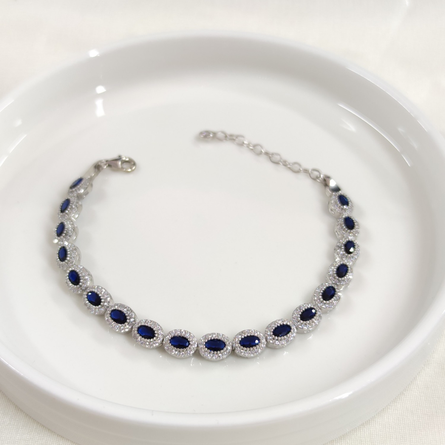 OVAL LACİ TAŞLI  SU YOLU GÜMÜŞ BİLEKLİK 17 + 3 CM