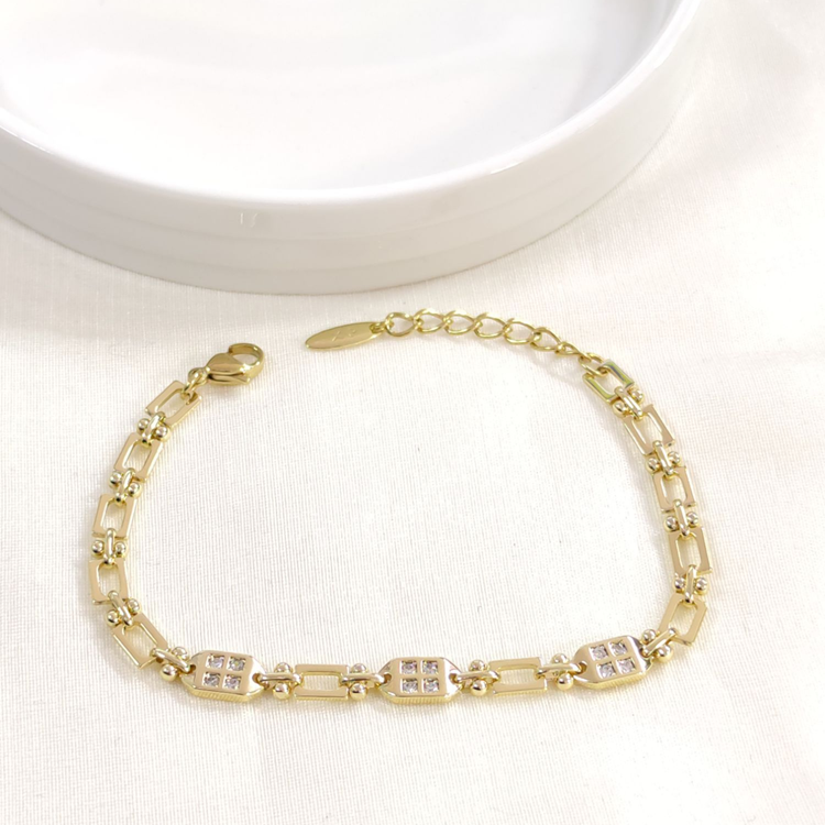 XUPING TAŞ DETAYLI KARE SADE BİLEKLİK GOLD 17+3 CM