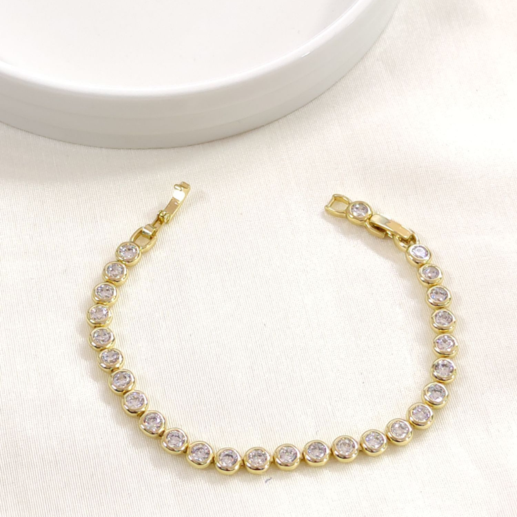 XUPING YUVARLAK SIVAMA 4 MM TAŞLI SU YOLU BİLEKLİK GOLD 17+2 CM