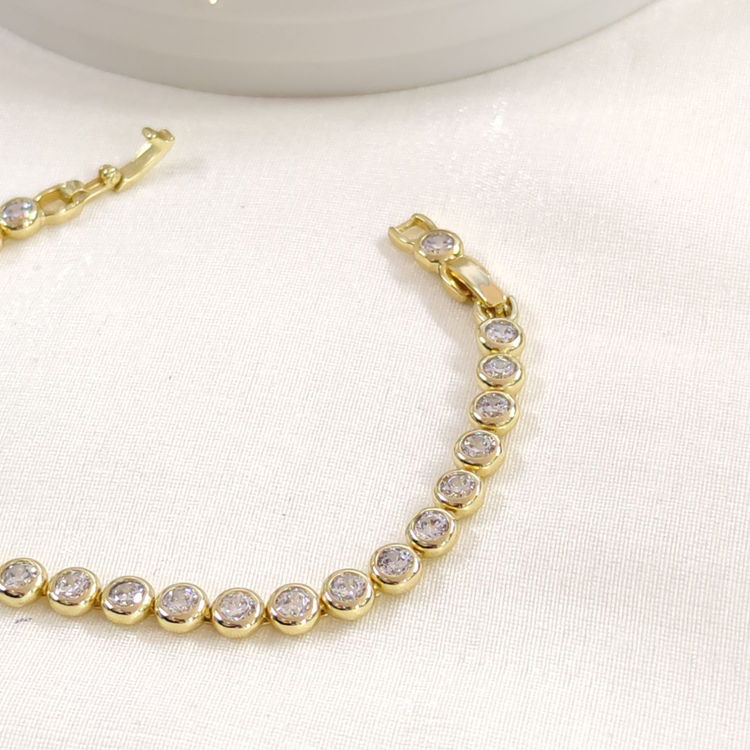 XUPING YUVARLAK SIVAMA 4 MM TAŞLI SU YOLU BİLEKLİK GOLD 17+2 CM
