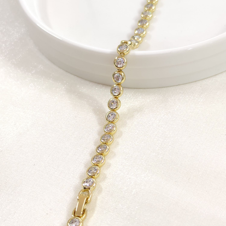 XUPING YUVARLAK SIVAMA 4 MM TAŞLI SU YOLU BİLEKLİK GOLD 17+2 CM