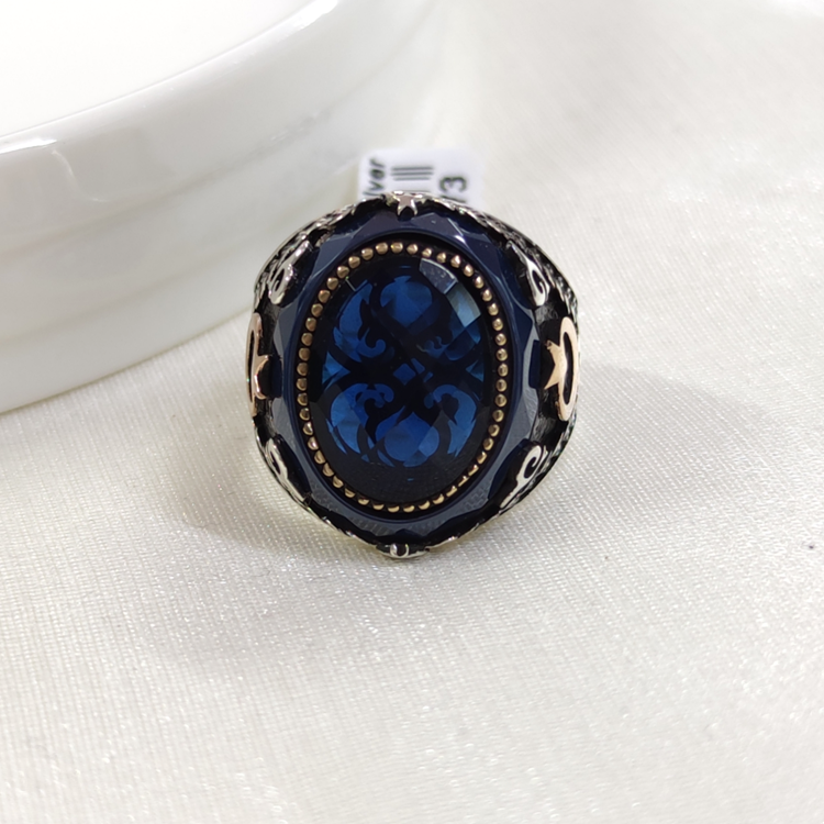 LACİ TAŞLI OVAL GÜMÜŞ ERKEK YÜZÜK