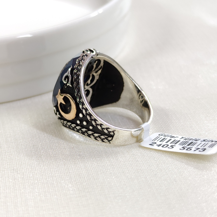 LACİ TAŞLI OVAL GÜMÜŞ ERKEK YÜZÜK