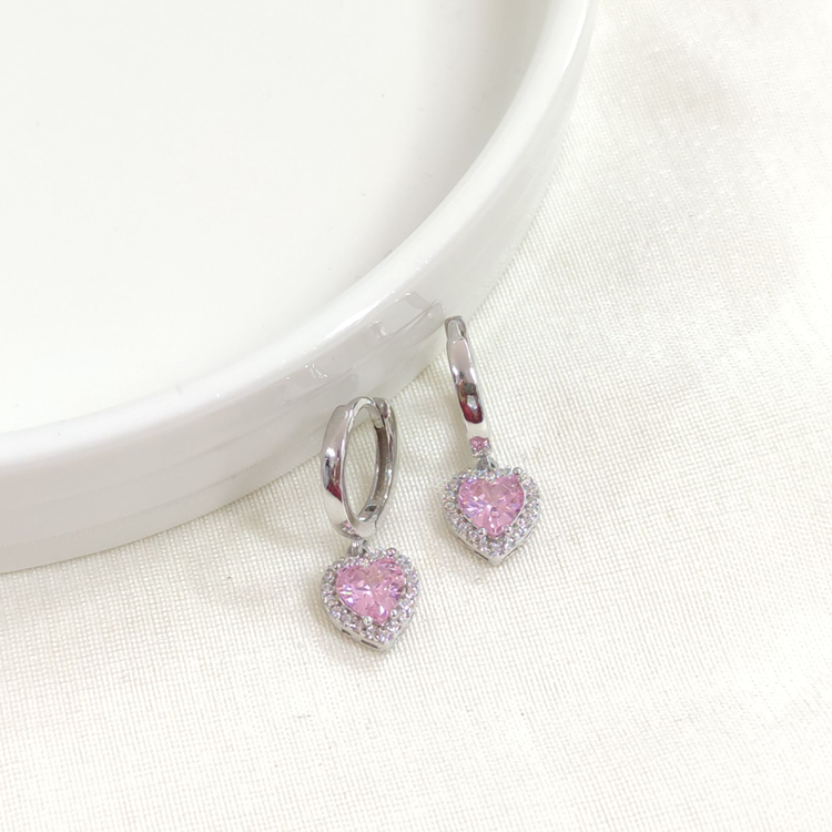 PEMBE KALP HALKA GÜMÜŞ KÜPE