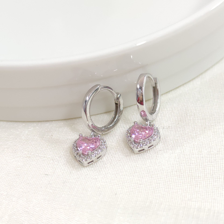 PEMBE KALP HALKA GÜMÜŞ KÜPE