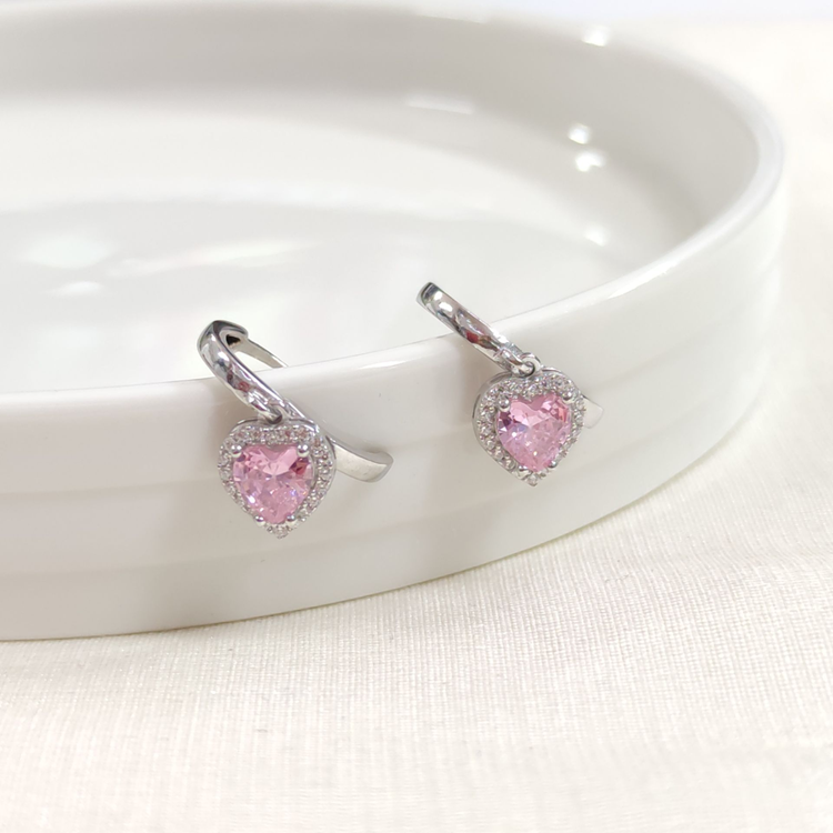 PEMBE KALP HALKA GÜMÜŞ KÜPE