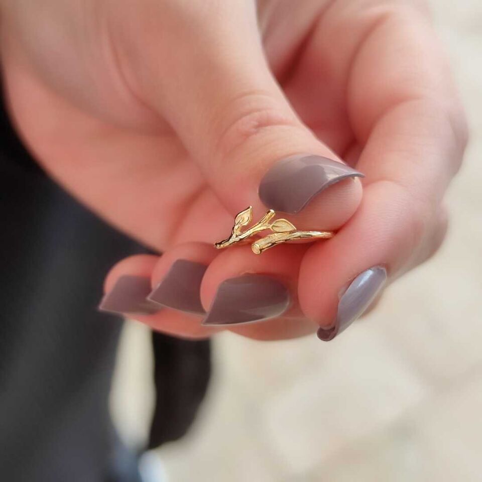 DAL YAPRAK GÜMÜŞ YÜZÜK ALTIN SARI - STD