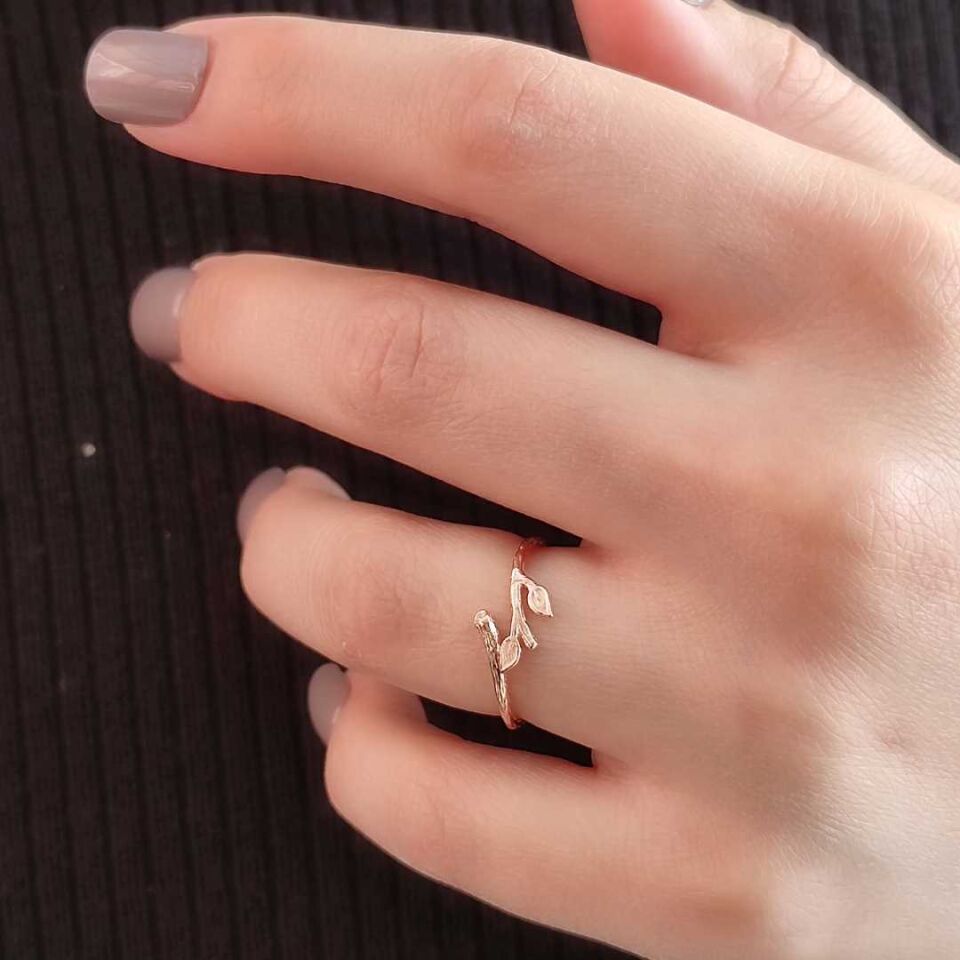 DAL YAPRAK GÜMÜŞ YÜZÜK ROSE BAKIR - STD