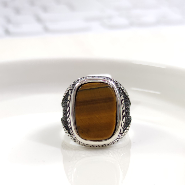 KAPLAN GÖZÜ GÜMÜŞ ERKEK YÜZÜK