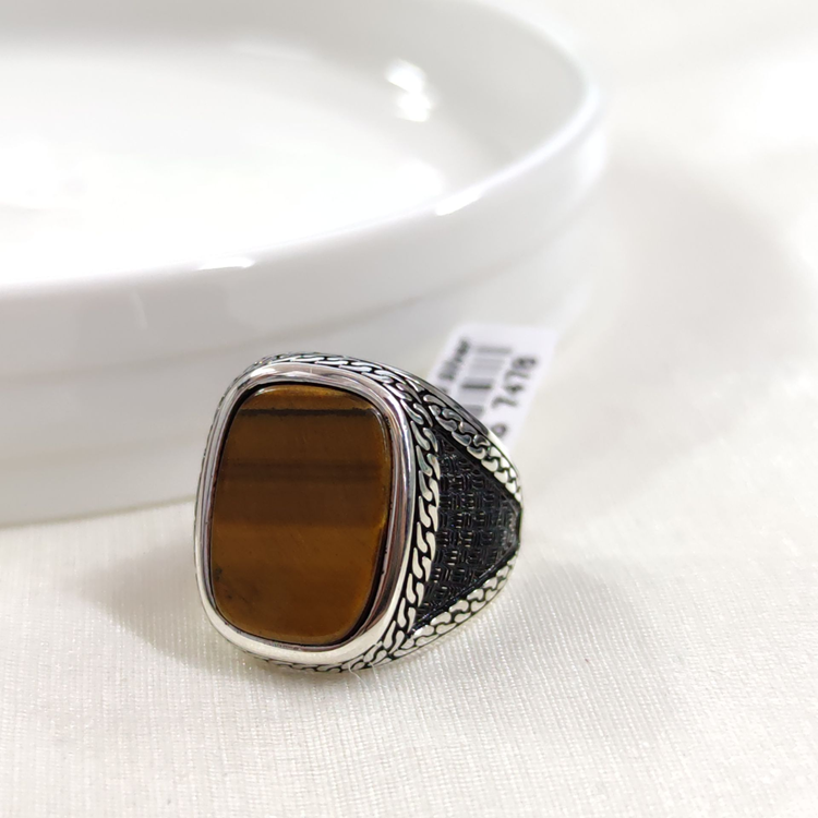 KAPLAN GÖZÜ GÜMÜŞ ERKEK YÜZÜK