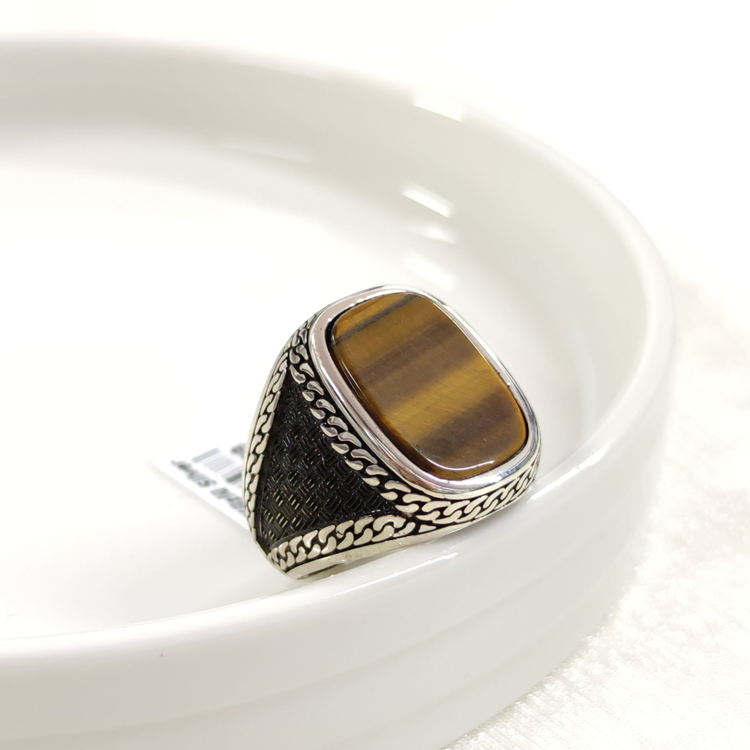 KAPLAN GÖZÜ GÜMÜŞ ERKEK YÜZÜK