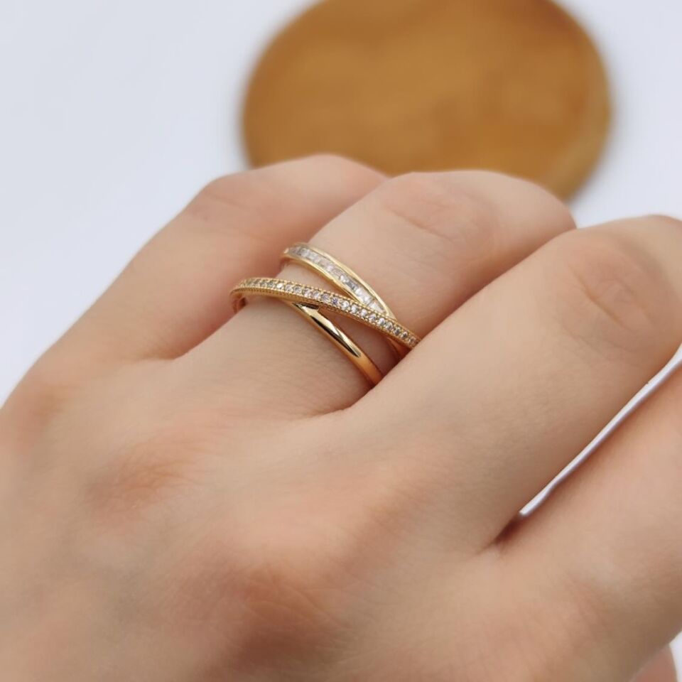 XUPING TAŞ DETAYLI ALTI AÇIK ÇAPRAZ YÜZÜK