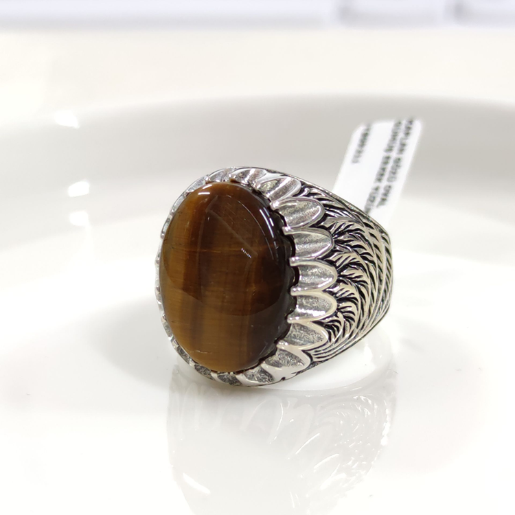 KAPLAN GÖZÜ OVAL GÜMÜŞ ERKEK YÜZÜK