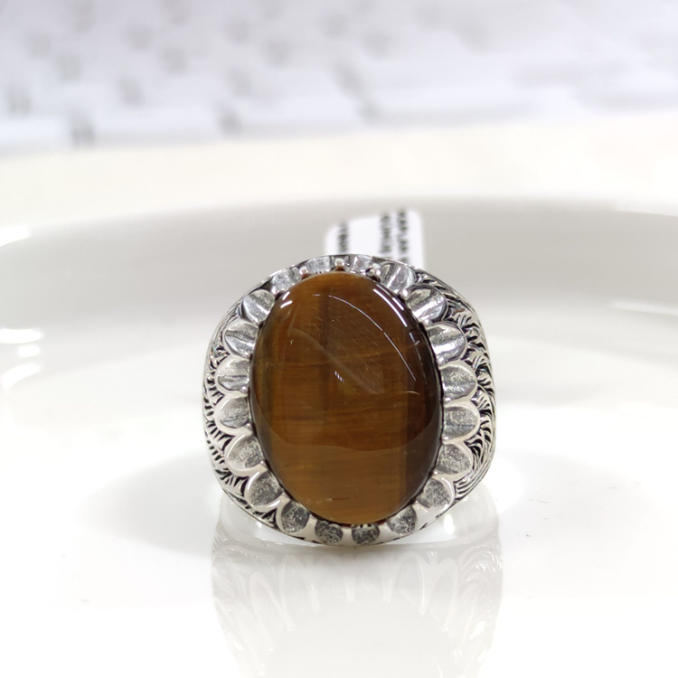 KAPLAN GÖZÜ OVAL GÜMÜŞ ERKEK YÜZÜK