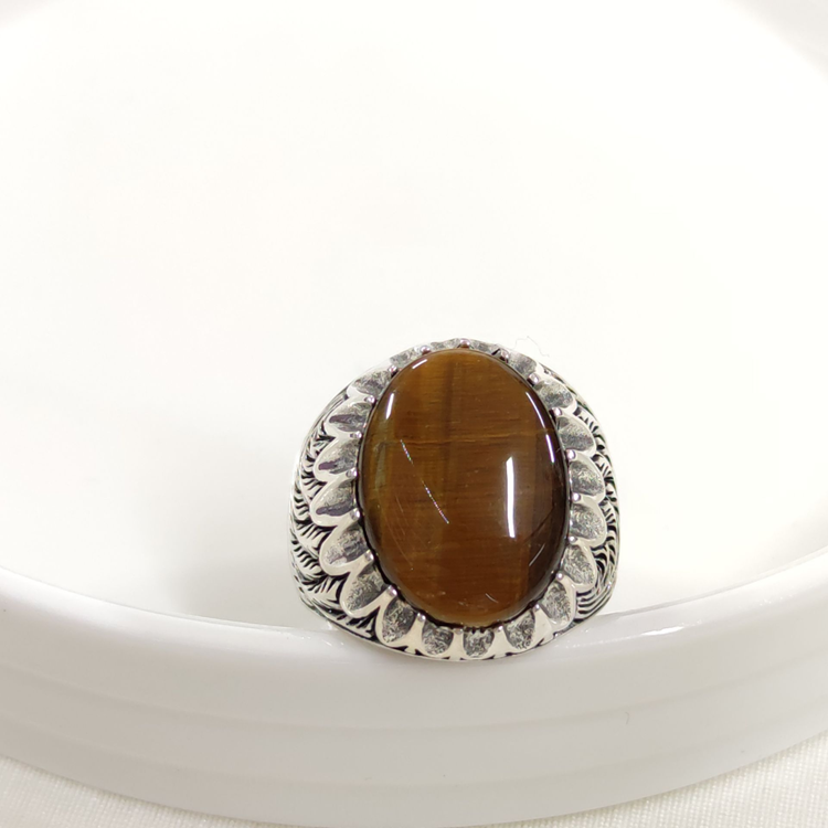 KAPLAN GÖZÜ OVAL GÜMÜŞ ERKEK YÜZÜK